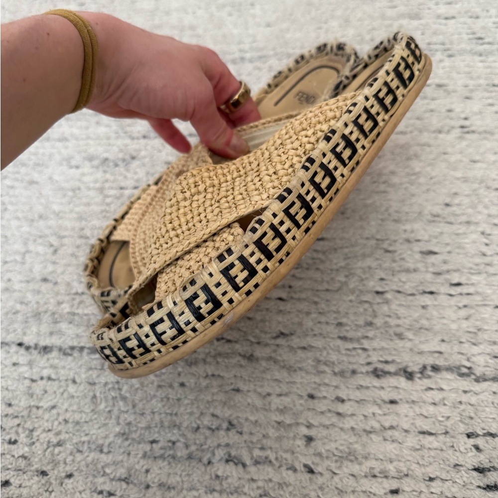 Fendi Women's Zucca FF logo Raffia Sandals - Picture 6 of 10